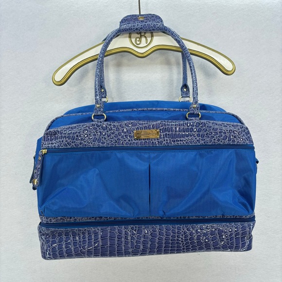 Samantha Brown Blue Travel Duffel Bag Luggage Carry On Weekend Tote Animal Print - Picture 1 of 14